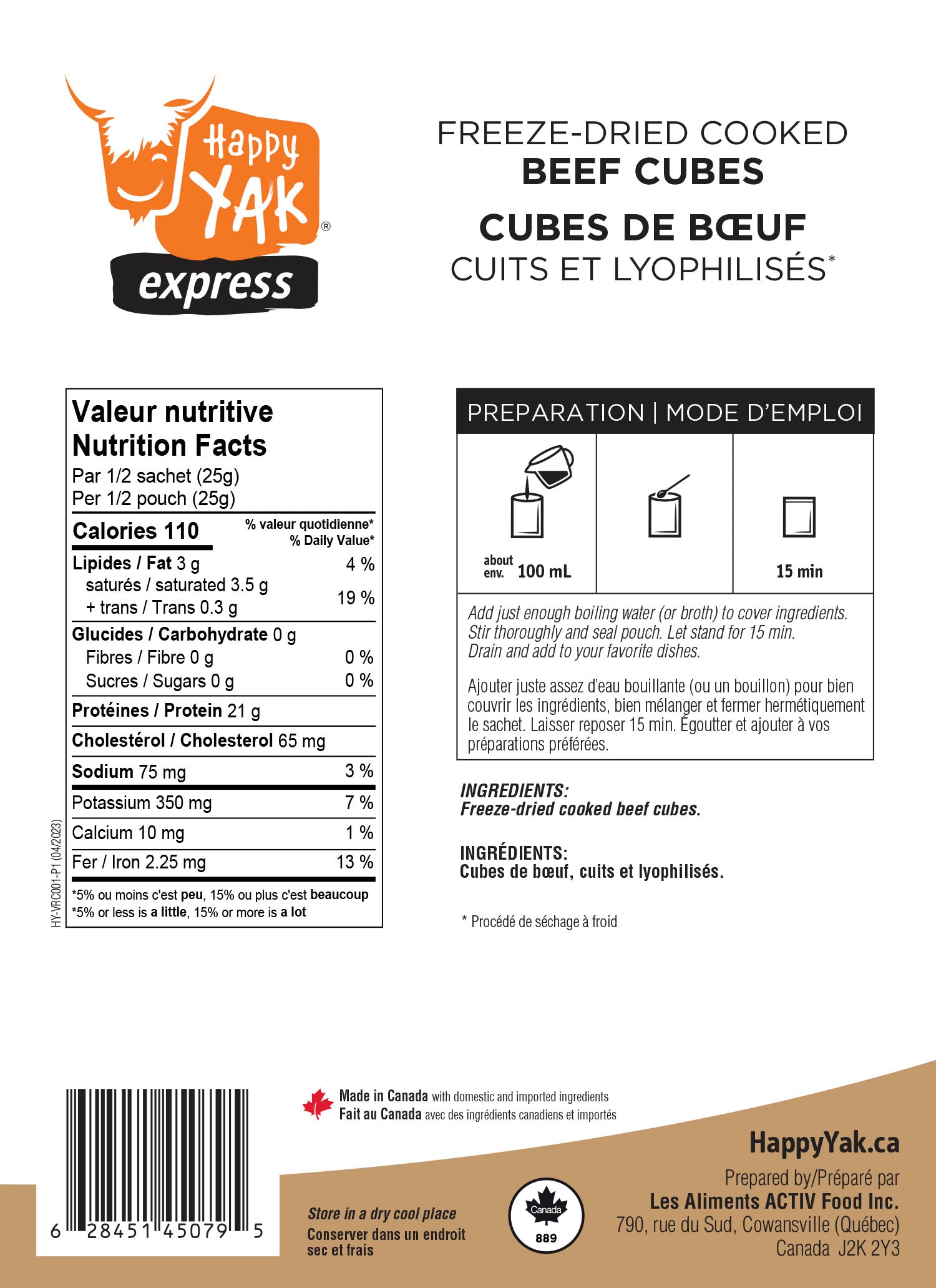 Freeze-dried cooked beef cubes