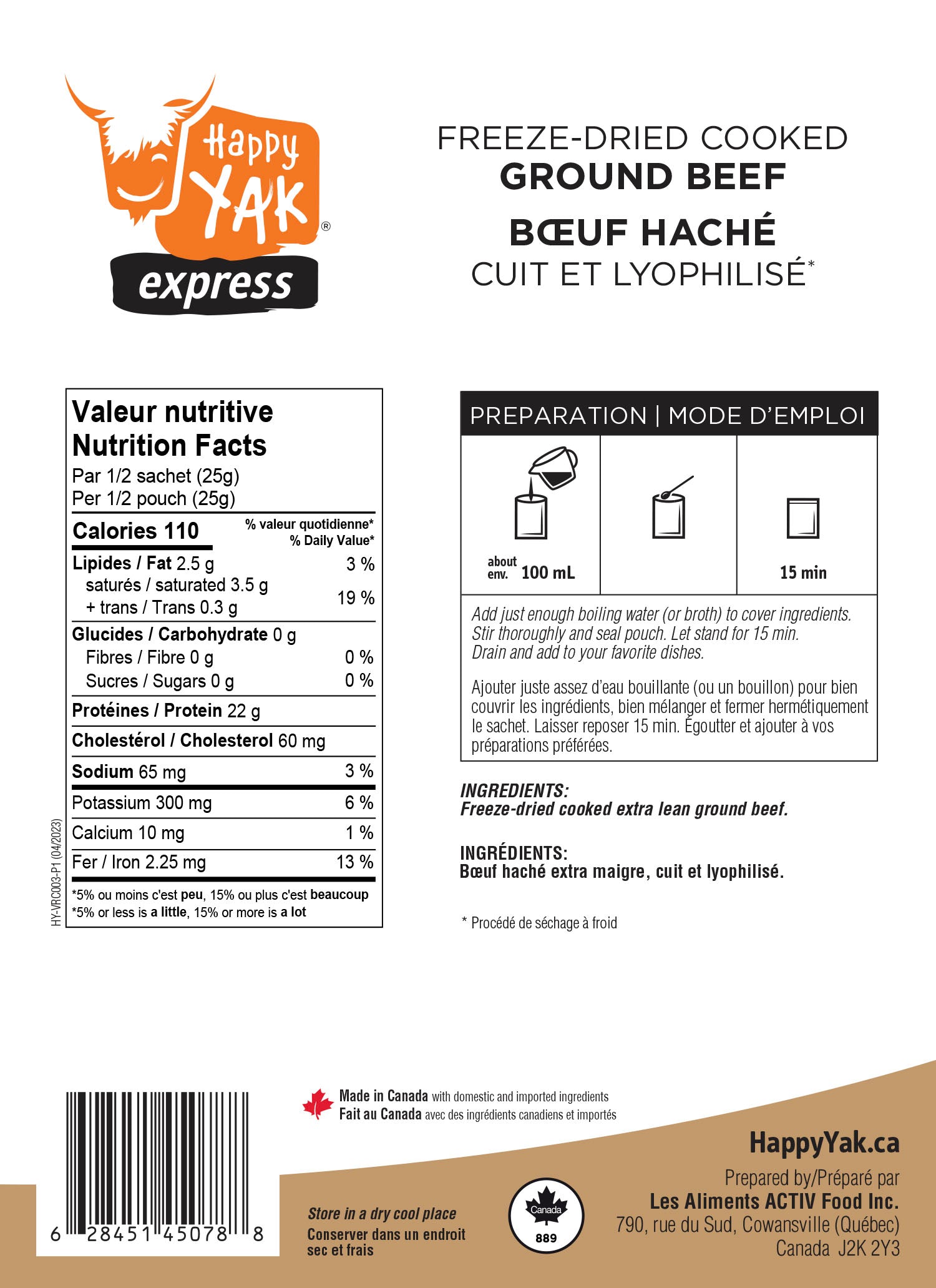 Freeze-dried cooked ground beef