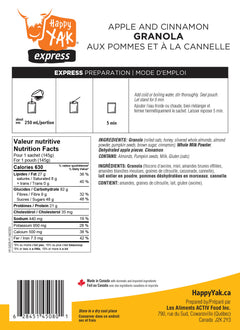 Apple and Cinnamon Granola nutritional information Happy Yak