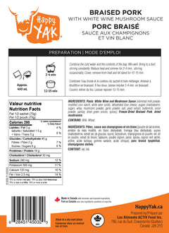 Braised pork with white wine mushroom sauce nutritional information Happy Yak