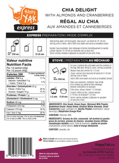 Chia delight with almonds and cranberries nutritional information Happy Yak