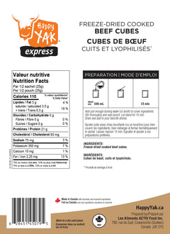 Freeze-dried cooked beef cubes nutritional information Happy Yak