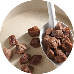 Freeze-dried cooked beef cubes ready to mix