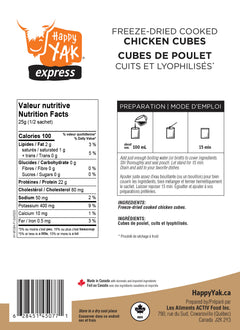 Freeze-dried cooked chicken cubes nutritional information Happy Yak