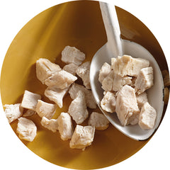 Freeze-dried cooked chicken cubes ready to mix
