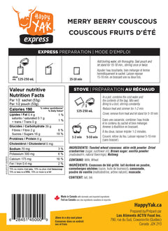 Merry berry couscous nutritional information Happy Yak