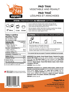 Pad thai - Vegan nutritional information happy yak