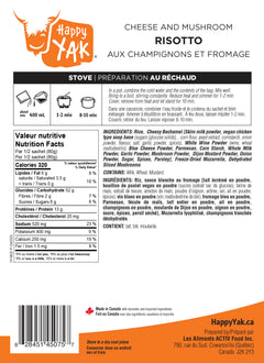 Cheese and Mushroom Risotto nutritional information Happy Yak