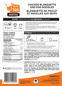 Chicken blanquette and egg noodles nutritional information Happy Yak